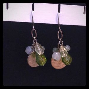 Green and gold dangle earrings